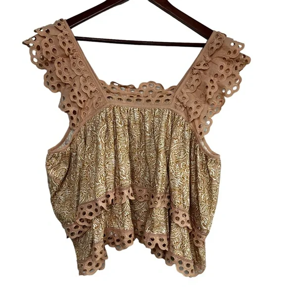 Anthro Let Me Be Eyelet Swing Top Sz XL Sleeveless Tiered Silhouette Boho Dreamy - Picture 8 of 16